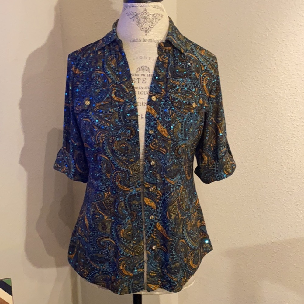 Rebecca Malone sequin shirt button down blouse S​ - Picture 5 of 8